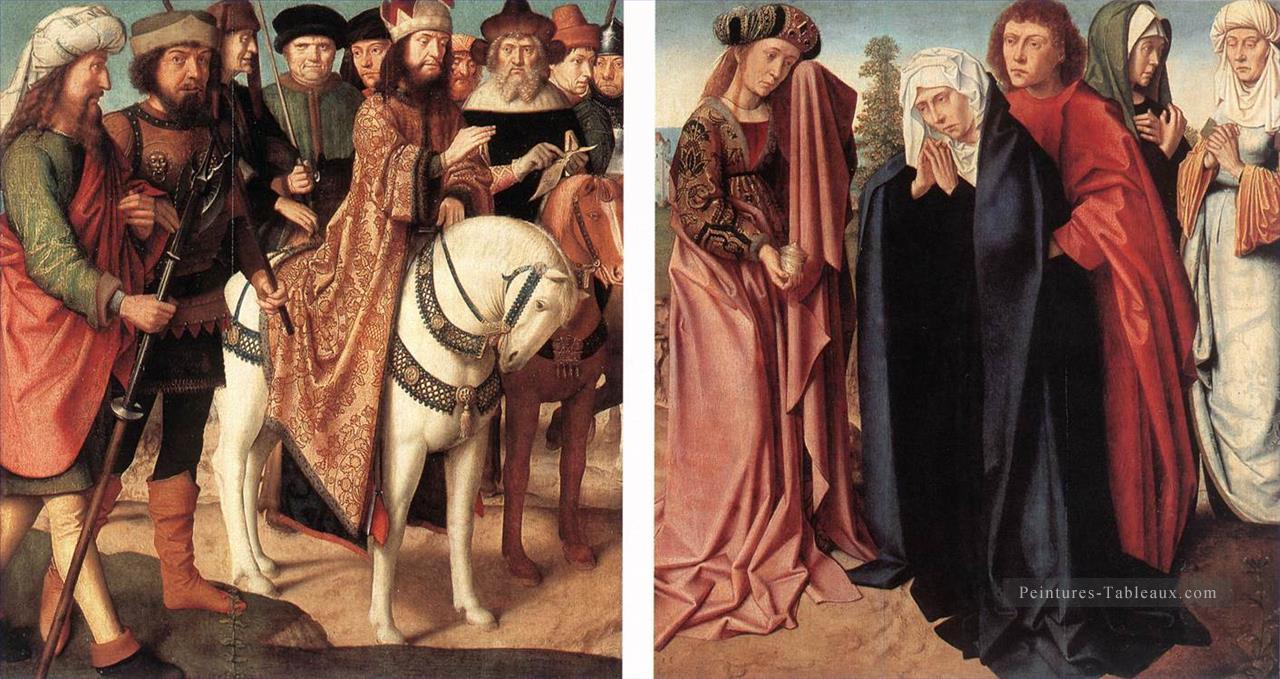 Le Pilates dispute avec le grand prêtre Les saintes femmes et saint Jean au Golgotha ​​Gerard David Peintures à l'huile
